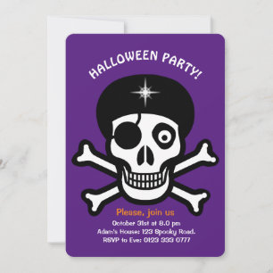 Halloween-Totenschädel auf orangefarbener und viol Einladung