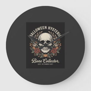 Halloween-Totenschädel-Blumenknochen-Sammler-Desig Große Wanduhr