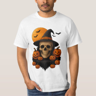 Halloween-Totenschädel mit Kürbissen und Hexenhut T-Shirt