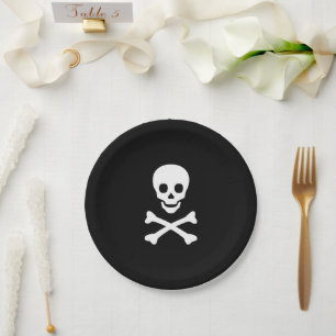 Halloween-Totenschädel schwarz weiß gruselig Pappteller