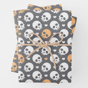 Halloween-Totenschädel und süße Herzen Geschenkpap Geschenkpapier Set