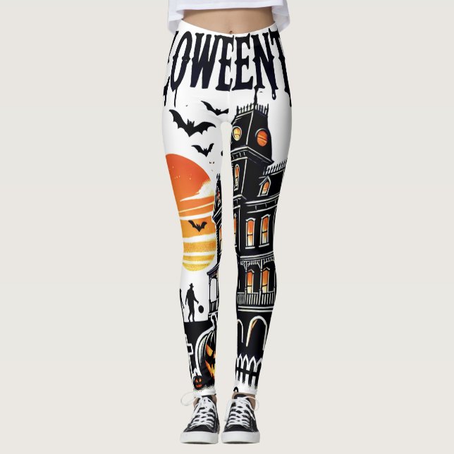 Halloween Tower Spooky Scene Leggings (Vorderseite)