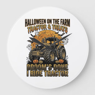 Halloween-Traktor-Shirt Lustiges Farm-Hexen-Fahren Große Wanduhr