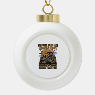 Halloween-Traktor-Shirt Lustiges Farm-Hexen-Fahren Keramik Kugel-Ornament
