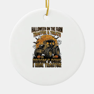 Halloween-Traktor-Shirt Lustiges Farm-Hexen-Fahren Keramik Ornament