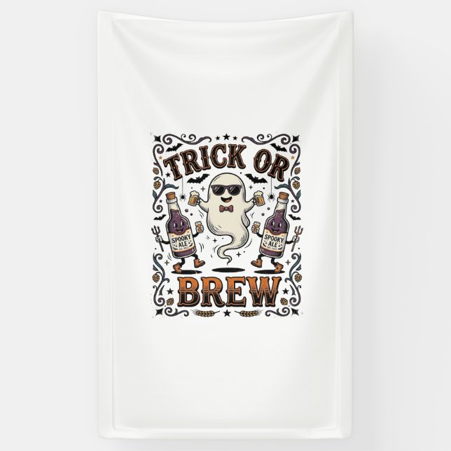 Halloween-Trank Trick oder Brauen Vintage Graviert Banner (Vertikal)