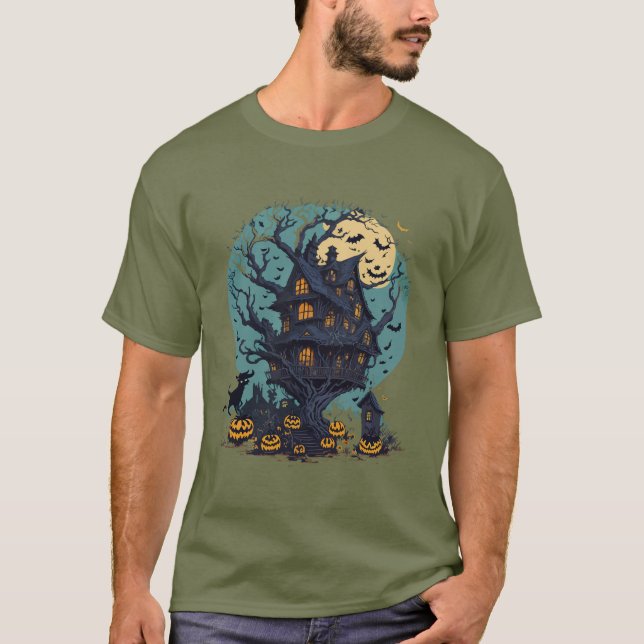 Halloween Tree House Black Cat Men-T - Shirt (Vorderseite)