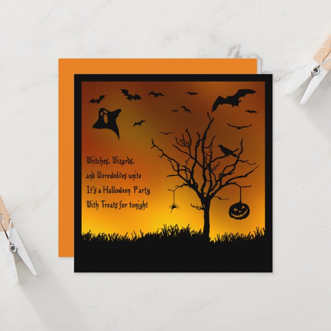 Halloween Tree Kids' Party Einladung (Vorderseite/Rückseite Beispiel)