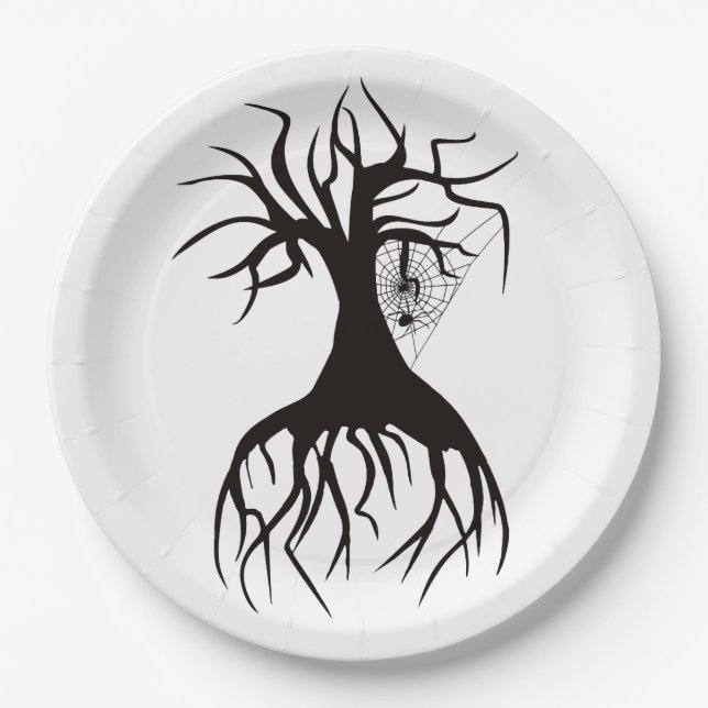 Halloween Tree & Spider Paper Plate Pappteller (Vorderseite)