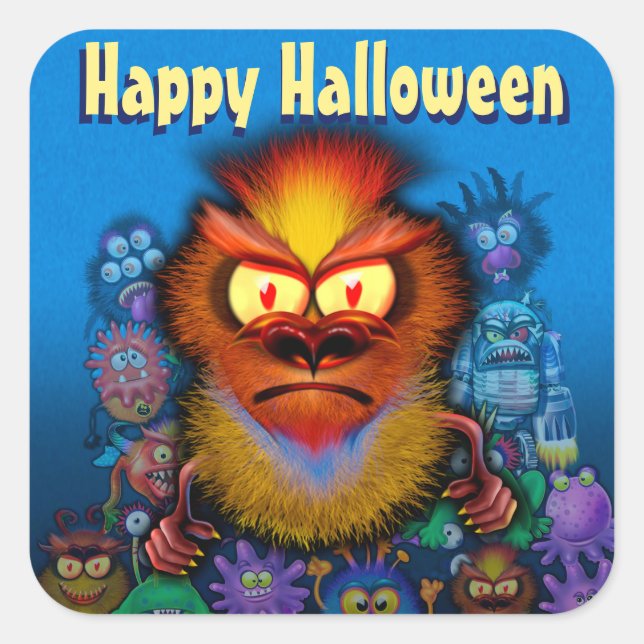 Halloween Trick-oder-Leckerei Aufkleber. MONSTER P Quadratischer Aufkleber (Vorderseite)