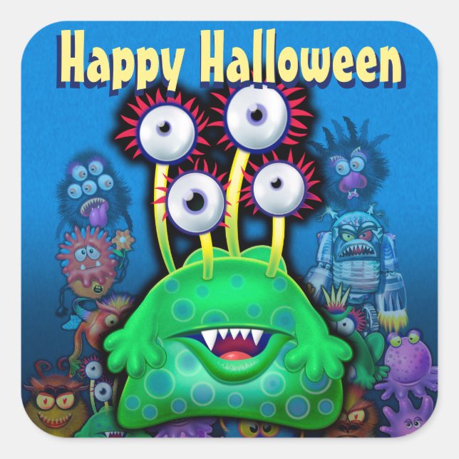 Halloween Trick-oder-Leckerei Aufkleber. MONSTER P Quadratischer Aufkleber (Vorderseite)