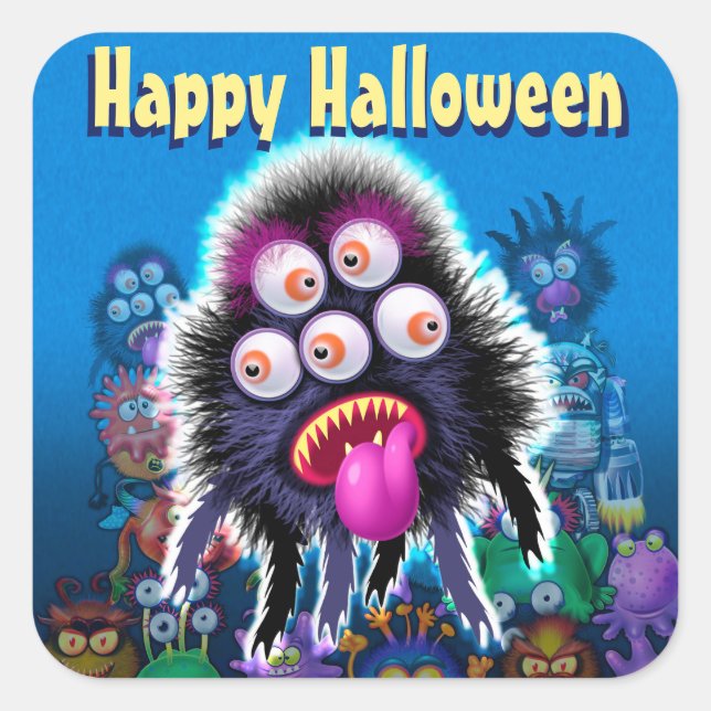 Halloween Trick-oder-Leckerei Aufkleber. MONSTER P Quadratischer Aufkleber (Vorderseite)