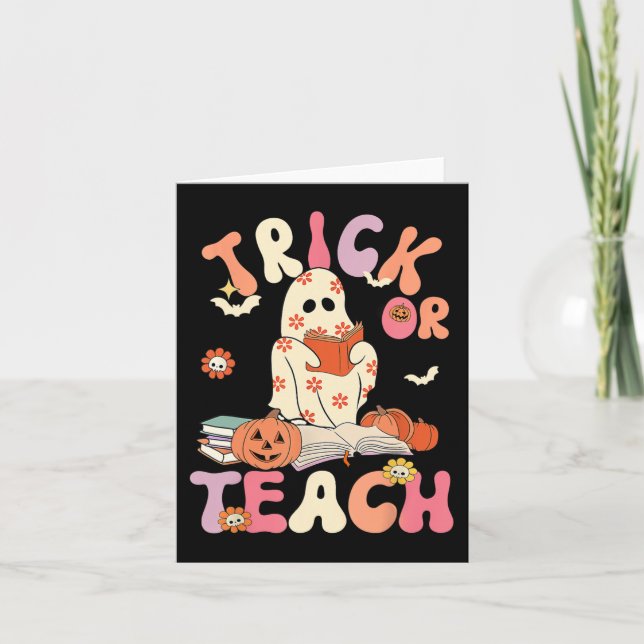Halloween Trick oder Teach Retro Blumenghost-Teach Karte (Vorderseite)