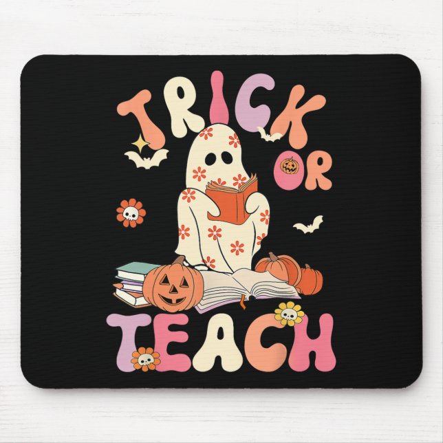 Halloween Trick oder Teach Retro Blumenghost-Teach Mousepad (Vorne)