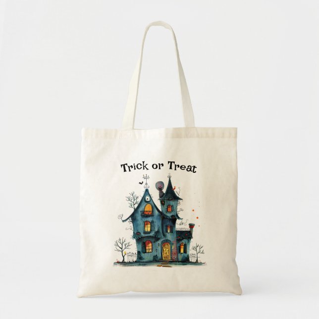 Halloween Trick oder Treat Bag mit Creepy House Tragetasche (Vorne)