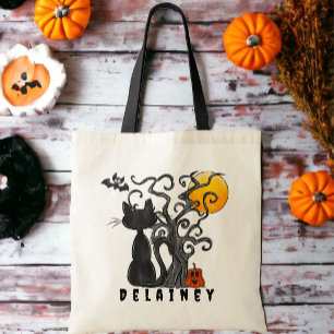 Halloween Trick oder Treat Black Cat Bat Name Tragetasche