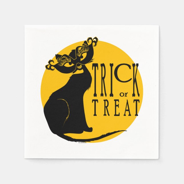 Halloween Trick oder Treat Black Cat Napkins Serviette (Vorderseite)