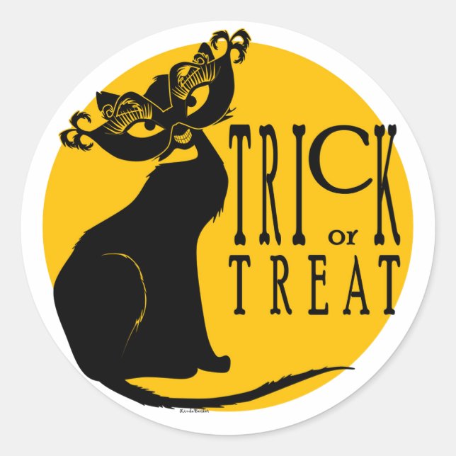 Halloween Trick oder Treat Black Cat Round Sticker (Vorderseite)