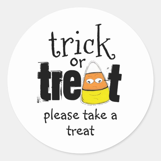 Halloween Trick oder Treat Candy Corn Typografie Runder Aufkleber (Vorderseite)