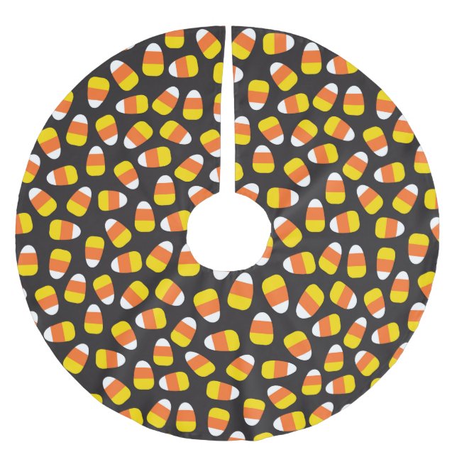 Halloween Trick oder Treat Candy Cornmuster Schwar Polyester Weihnachtsbaumdecke (Vorderseite)