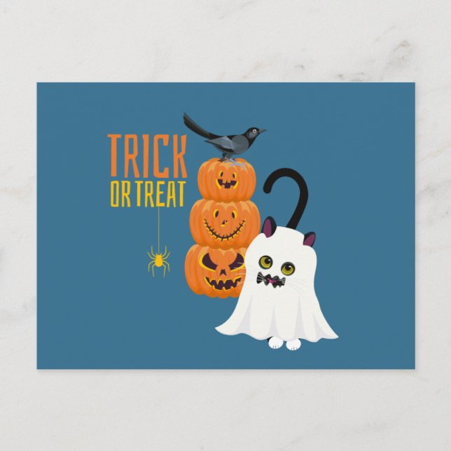 Halloween Trick oder Treat Cat Spaß Postkarte (Vorderseite)