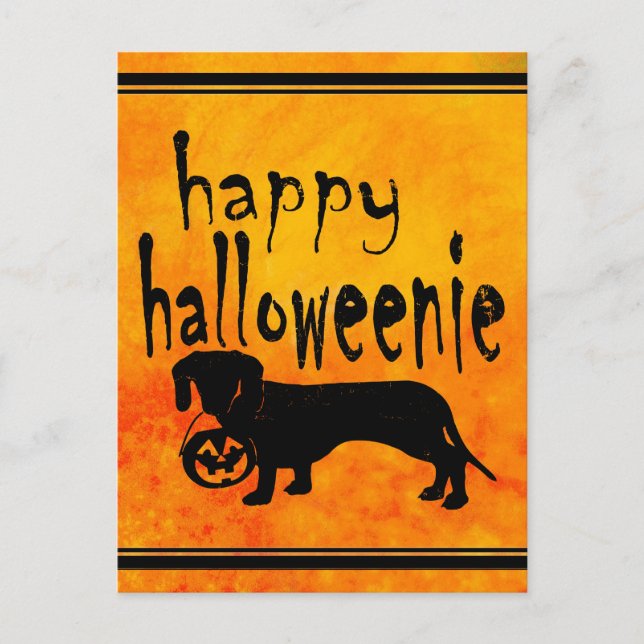 Halloween-Trick oder Treat-Dackel Postkarte (Vorderseite)
