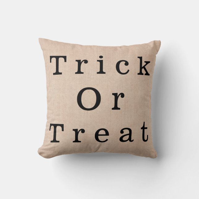 Halloween Trick oder Treat Fall Decor Burlap Kissen (Vorderseite)