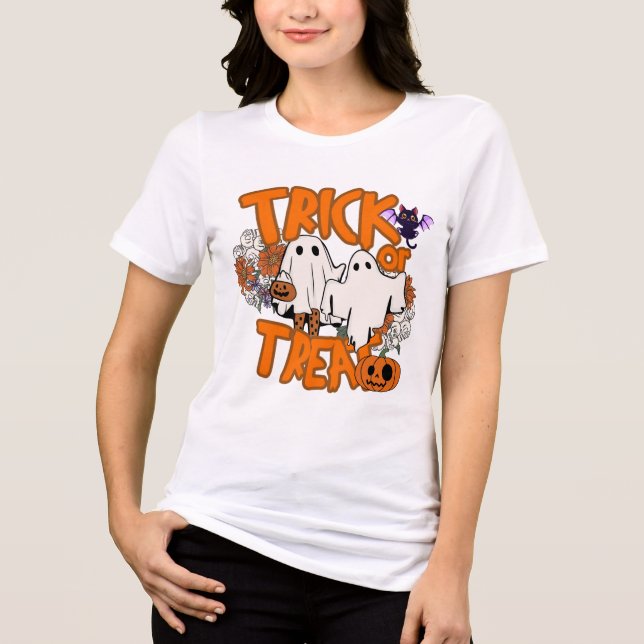 Halloween Trick oder Treat Ghosts Pumpkin-Typograf Tri-Blend Shirt (Vorderseite)