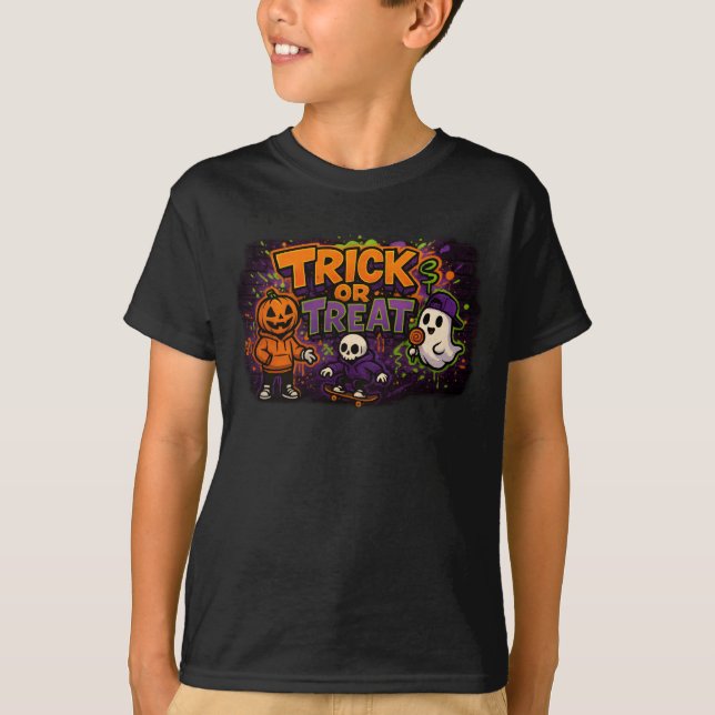 Halloween Trick oder Treat Graffiti Bekleidung Uni T-Shirt (Vorderseite)