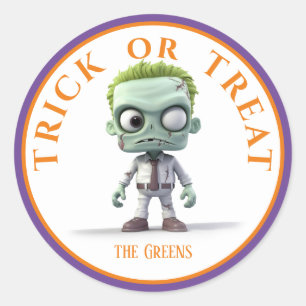 Halloween Trick oder Treat Green Head Monster Runder Aufkleber