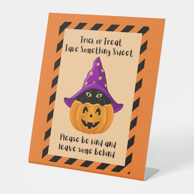 Halloween Trick oder Treat Kürbiskürbiskatzenkusch Sockelschild (Vorderseite)