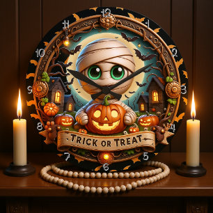 Halloween Trick oder Treat Mummy Große Wanduhr