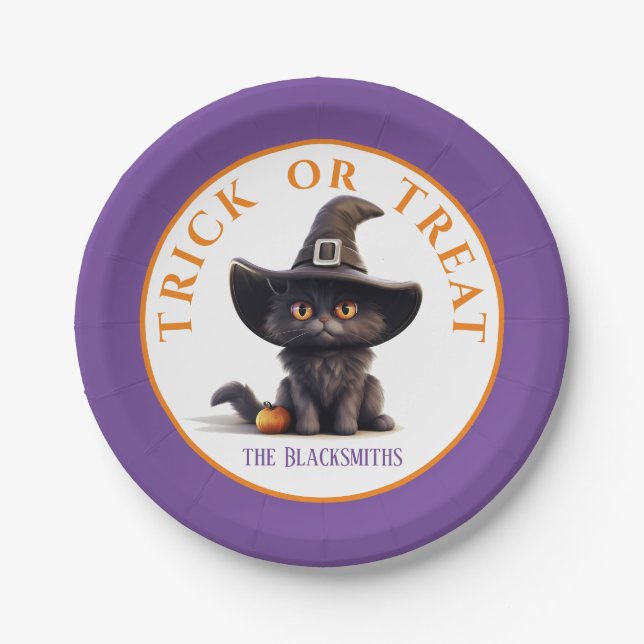Halloween Trick oder Treat Niedlichen Black Cat He Pappteller (Vorderseite)