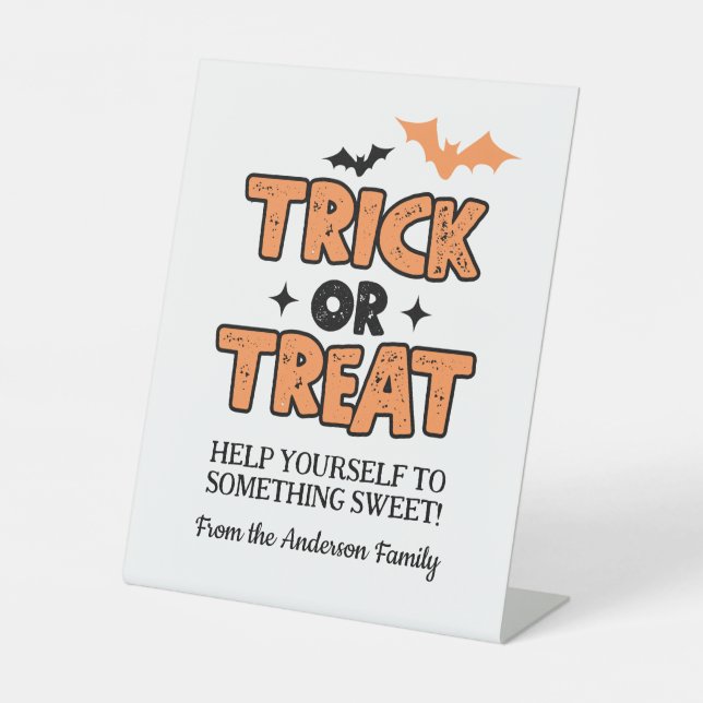 Halloween Trick oder Treat Party Table Sign Sockelschild (Vorderseite)