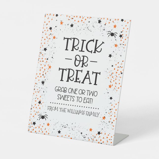 Halloween Trick oder Treat Party Table Sign Sockelschild (Vorderseite)