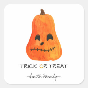 Halloween Trick oder Treat Watercolor Pumpkin Kids Quadratischer Aufkleber