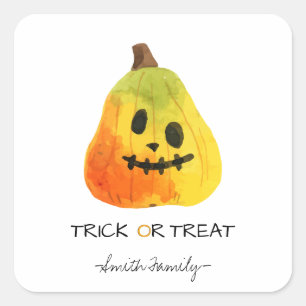 Halloween Trick oder Treat Watercolor Pumpkin Kids Quadratischer Aufkleber