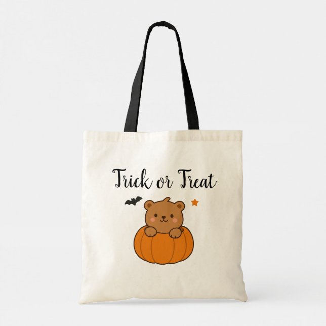 Halloween-Trick oder Treatbär in der Pumpkin Tote- Tragetasche (Rückseite)