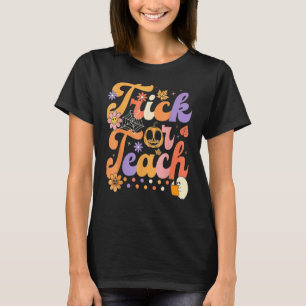 Halloween Trick or Teach Retro Groovy Lehrer Hippi T-Shirt