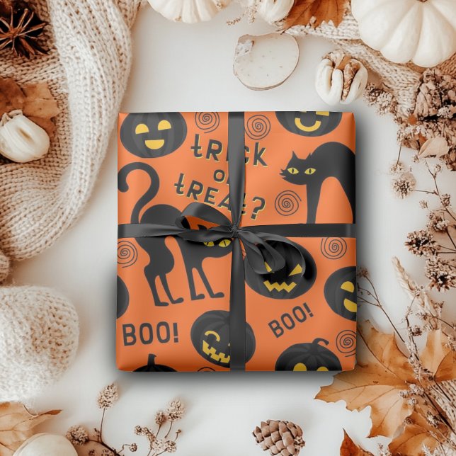 Halloween Trick or Treat Black Cat Gothic Pumpkins Geschenkpapier (Halloween Trick or Treat Black Cat Gothic Pumpkins Wrapping Paper)