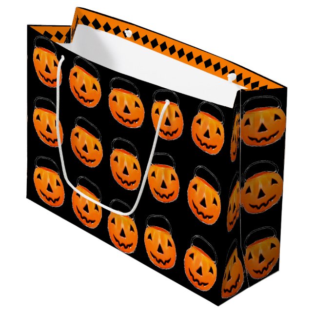 Halloween Trick or Treat Pumpkins Große Geschenktüte (Vorderseite Schrägansicht)