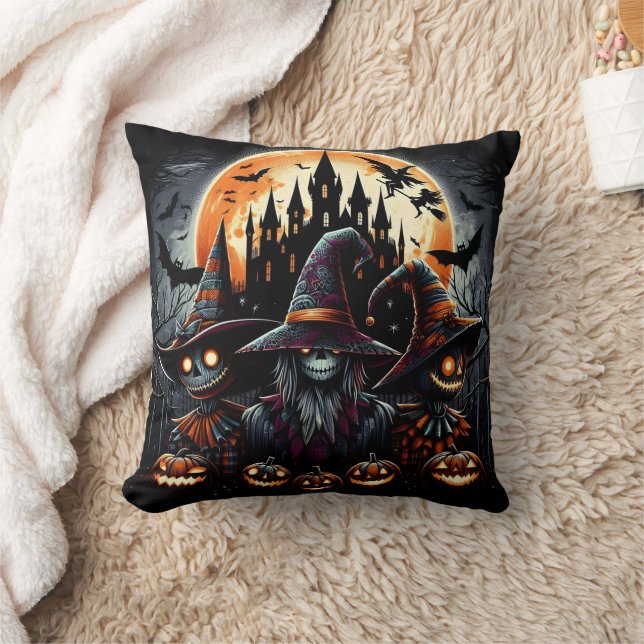 Halloween-Trio unter Vollmond Kissen (Decke)