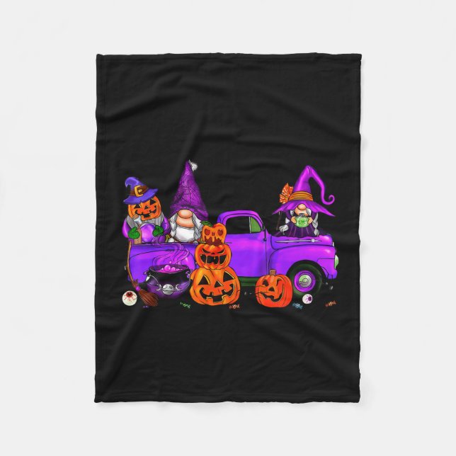 Halloween Truck Gnome Witch Pumpkin Boo Ghost Funn Fleecedecke (Vorderseite)