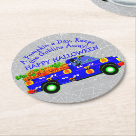 Halloween Truck Pumpkin Day Behalte Goblins weg Runder Pappuntersetzer
