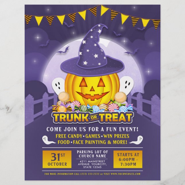 Halloween Trunk oder Leckerei Niedlicher Kürbisere Flyer (Vorne)