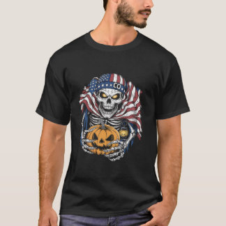 Halloween Tshirt crâne Drapeau américain Horreur d