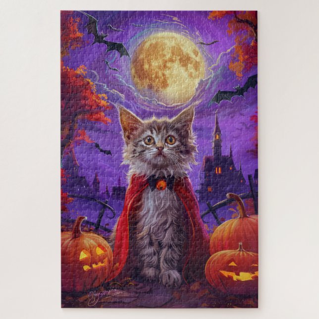 Halloween Turkish Angora Cat Vampire Pumpkin Beäng (Vertikal)
