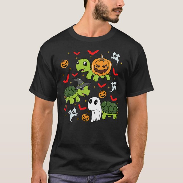 Halloween Turtle Pumpkin Tortoise Bats and Ghosts T-Shirt (Vorderseite)