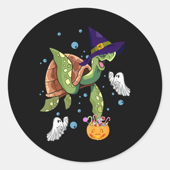 Halloween Turtle Tortoise Hexenhut Ghost-Kostüm Runder Aufkleber (Vorderseite)
