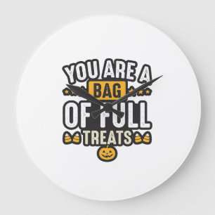 Halloween-Tüte mit Süßigkeiten Vintage-Vektordesig Große Wanduhr